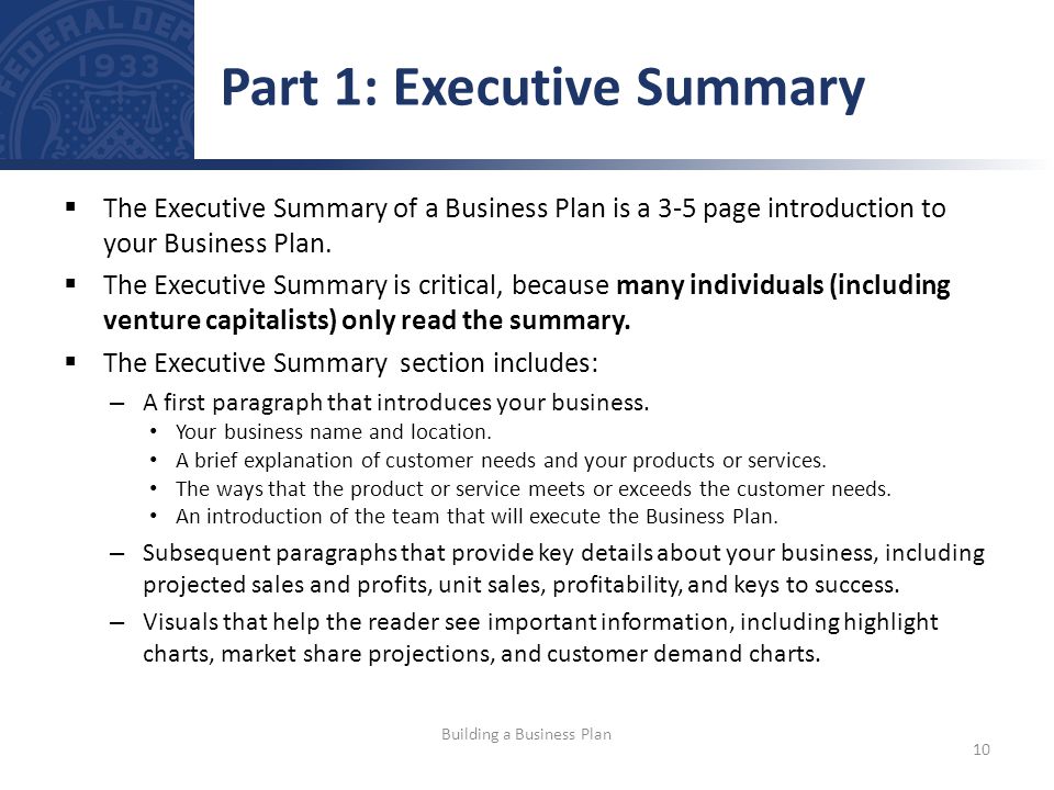 Business plan executive overview definition